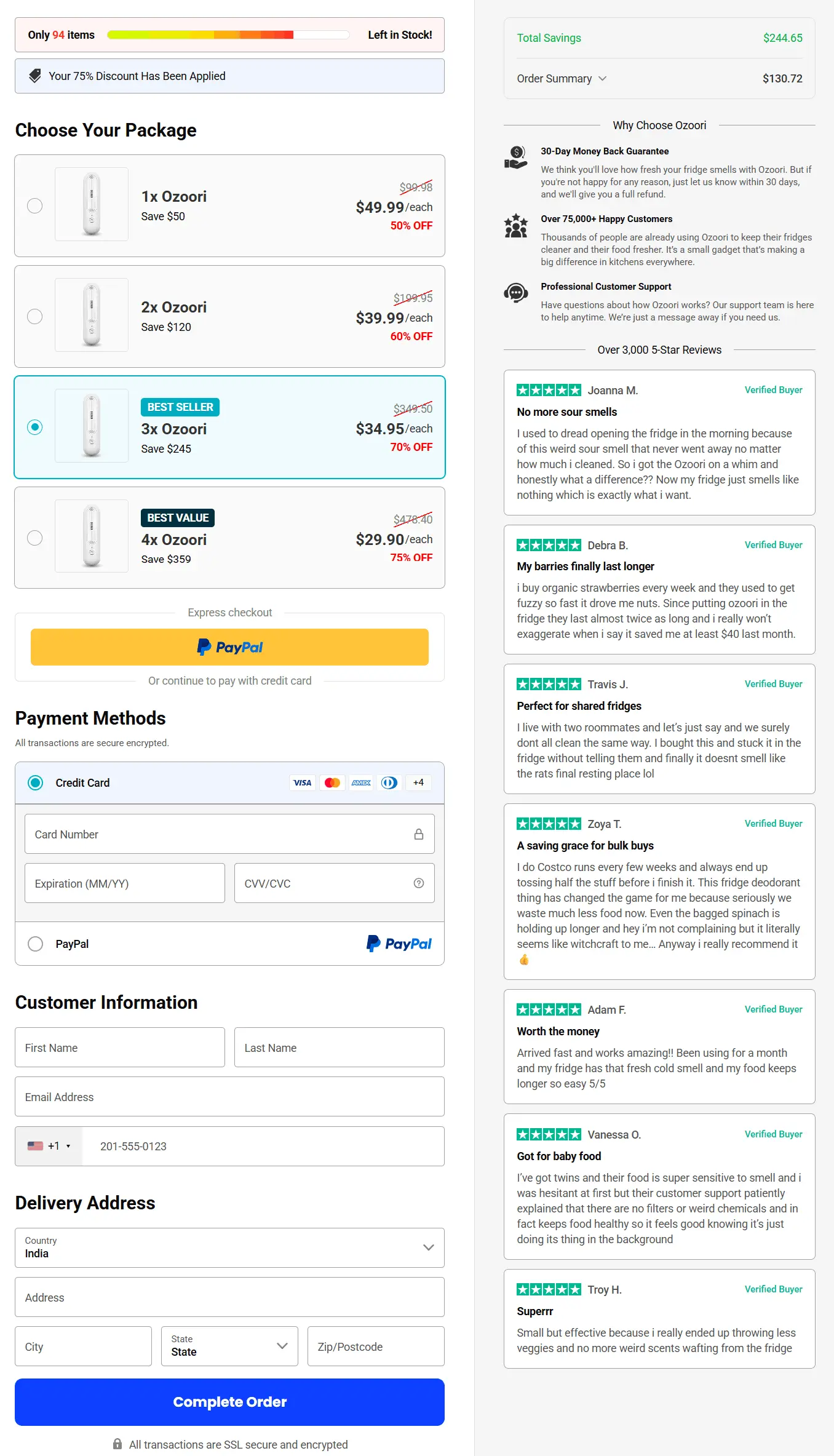 Ozoori secure checkout page